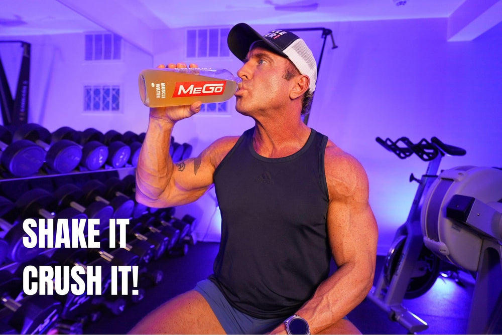 MEGO Muscle Water packaging-front presents premium formulation for athletes and serious training.