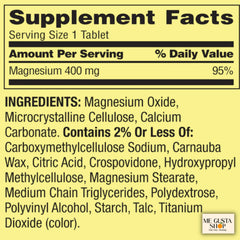 ME GUSTA SHOP Magnesium tablets closeup 400 mg highlighting supplement details
