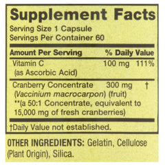 Close-up of Spring Valley cranberry label showing potency for this product.