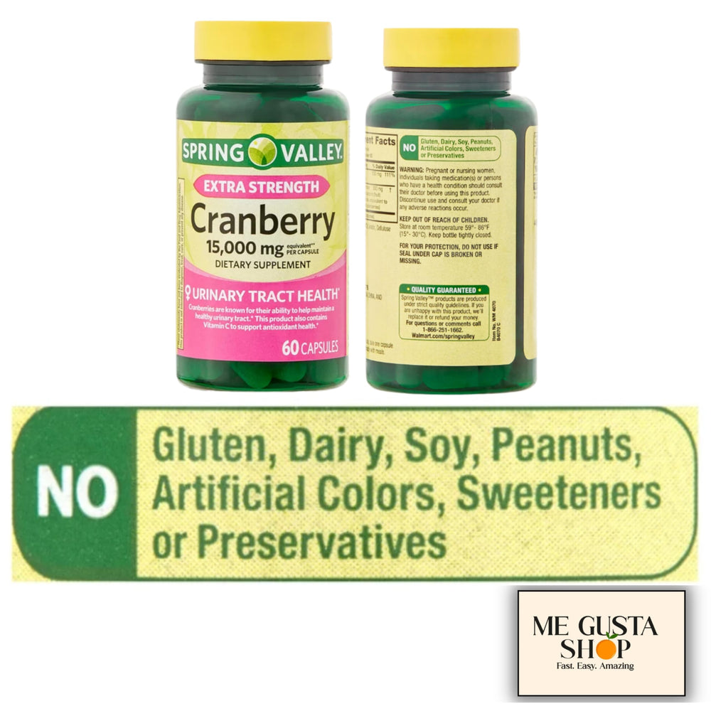Spring Valley cranberry bottle pouring capsules into hand for easy dispensing.