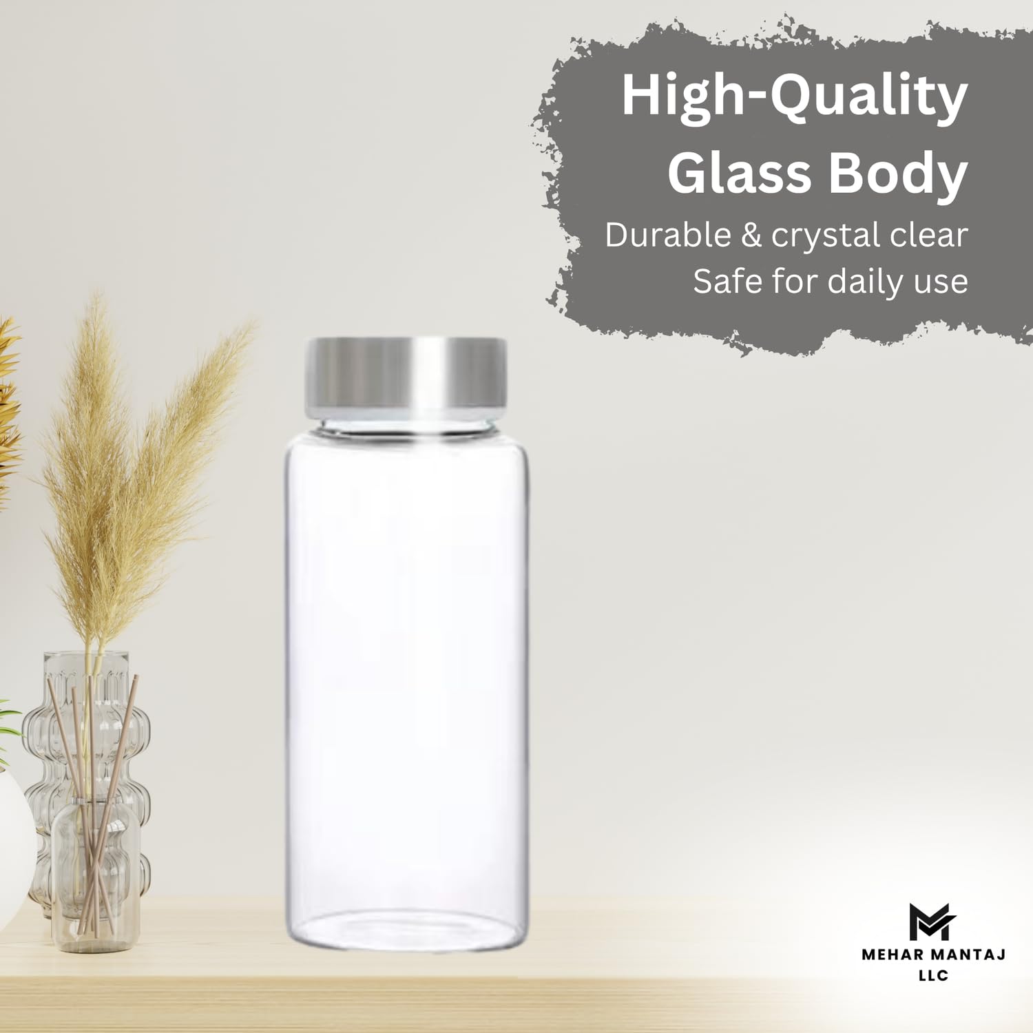 MEHAR MANTAJ glass water bottle ideal for gym, office, and yoga sessions.