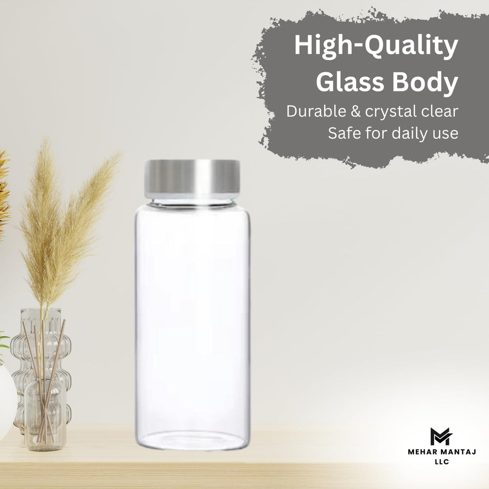 MEHAR MANTAJ glass water bottle ideal for gym, office, and yoga sessions.