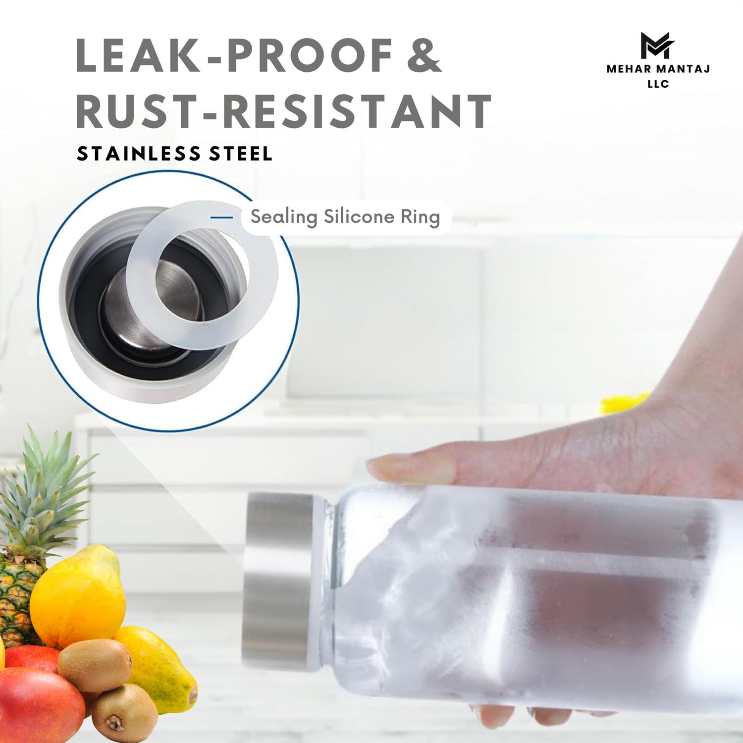MEHAR MANTAJ glass water bottle with leak-proof lid prevents spills during travel.