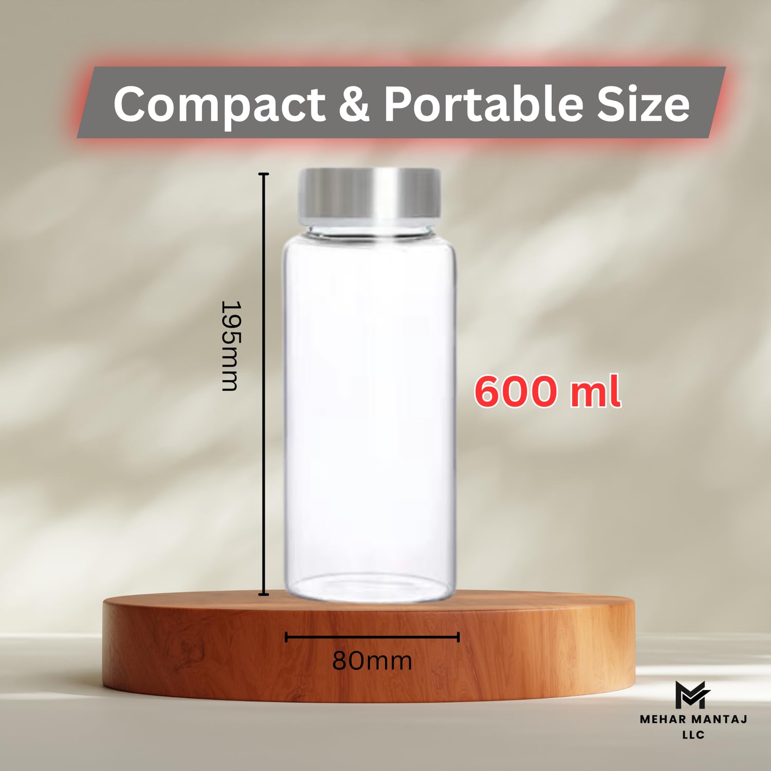 MEHAR MANTAJ glass bottle is reusable and eco-friendly for sustainable routines.