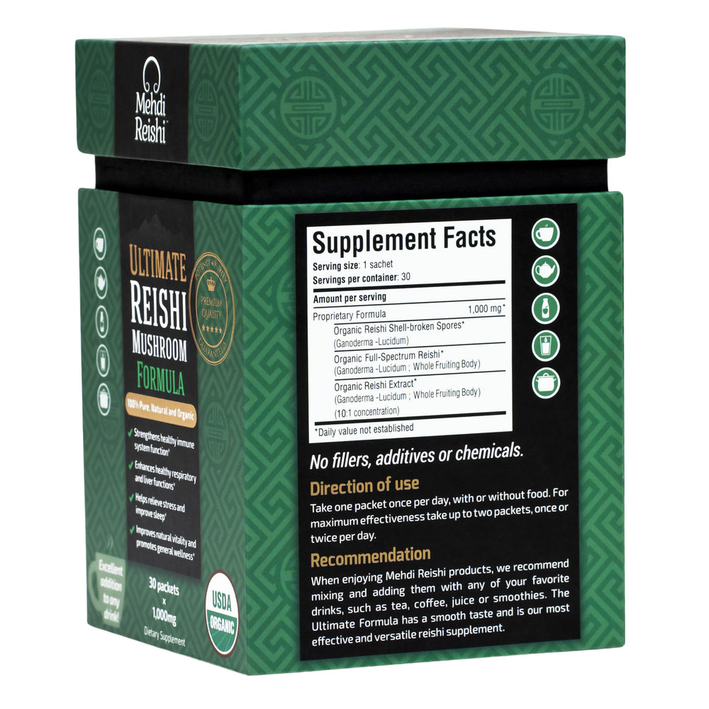 Mehdi Reishi spore powder in glass jar showing clean organic formula