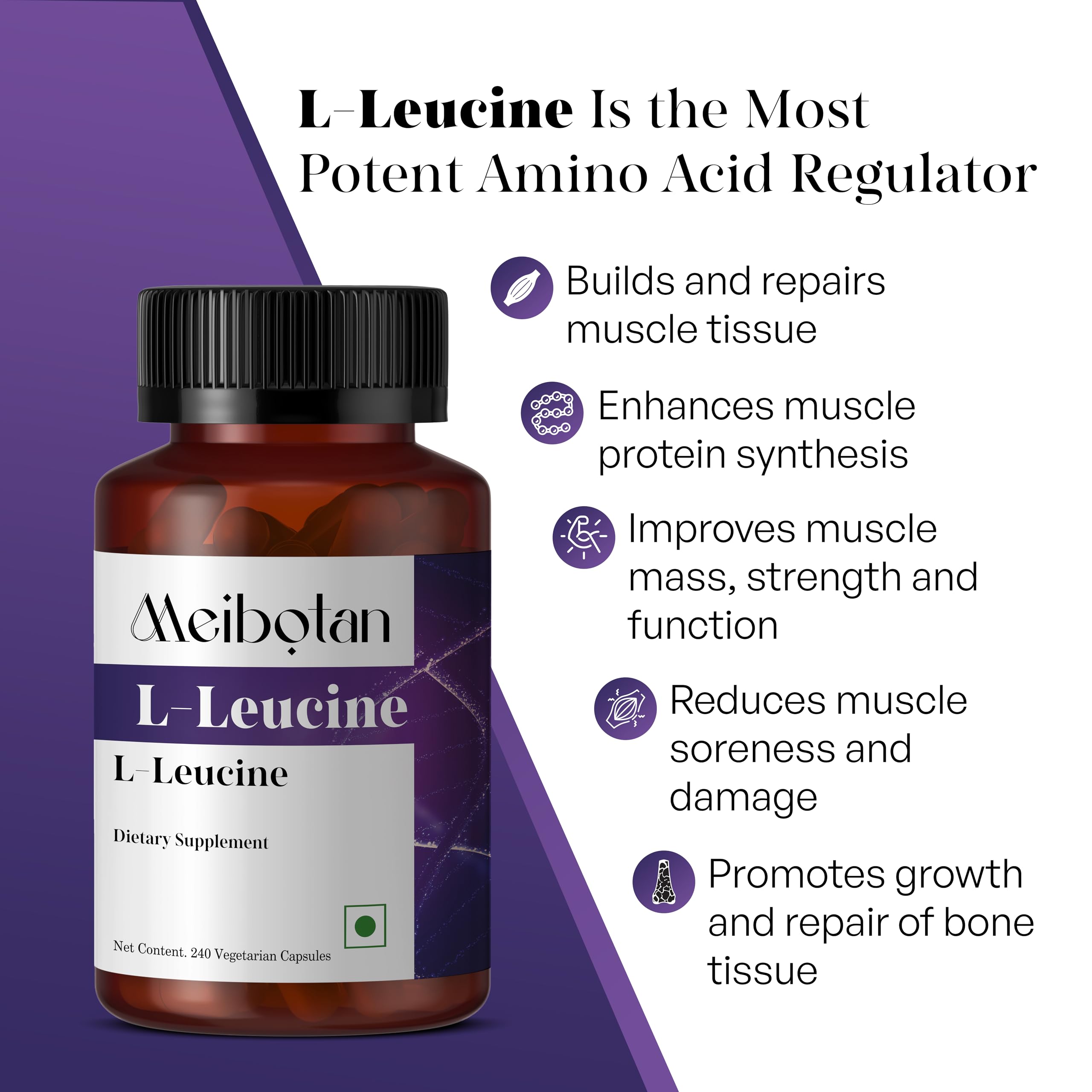 Top view of MEIBOTAN L-Leucine bottle cap.