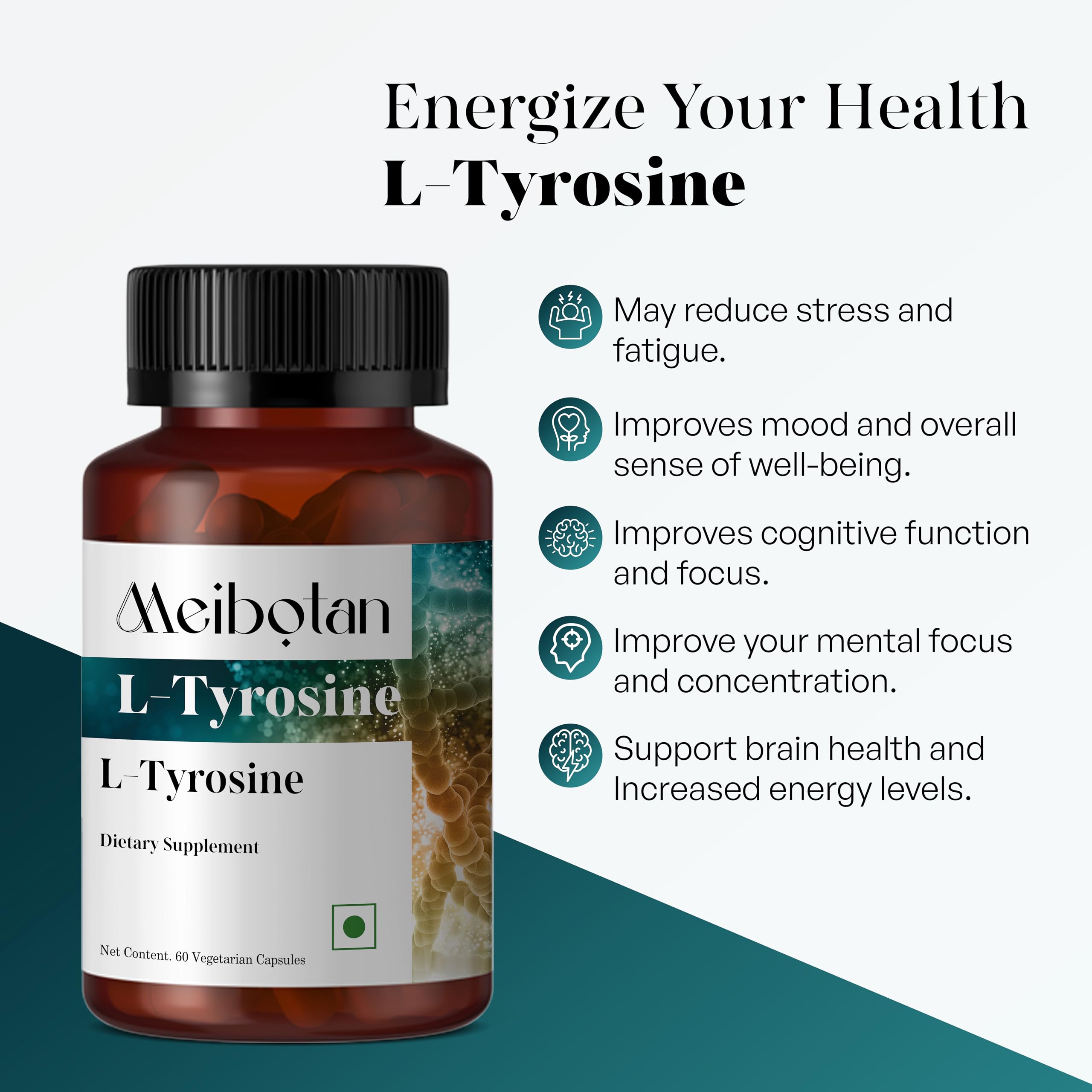 MEIBOTAN Tyrosine 500mg in-hand conveys portable daily use
