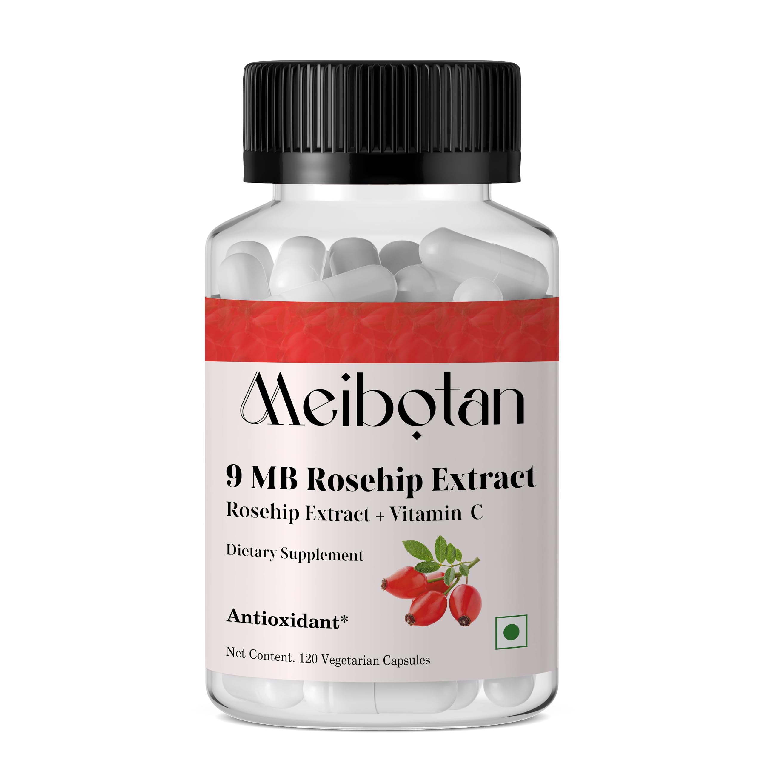 MEIBOTAN Rose HIPS capsules close-up highlighting high-potency vitamin C support