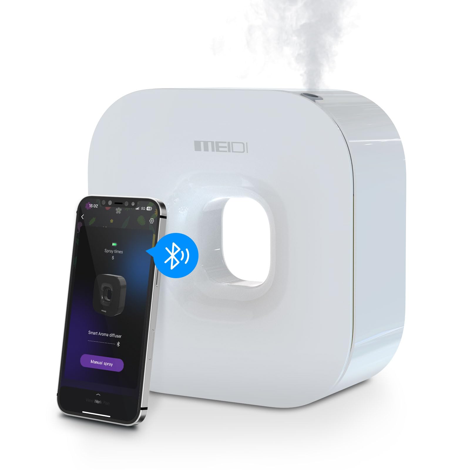 MEIDI Waterless Diffuser front view showing compact cordless design for versatile placement.