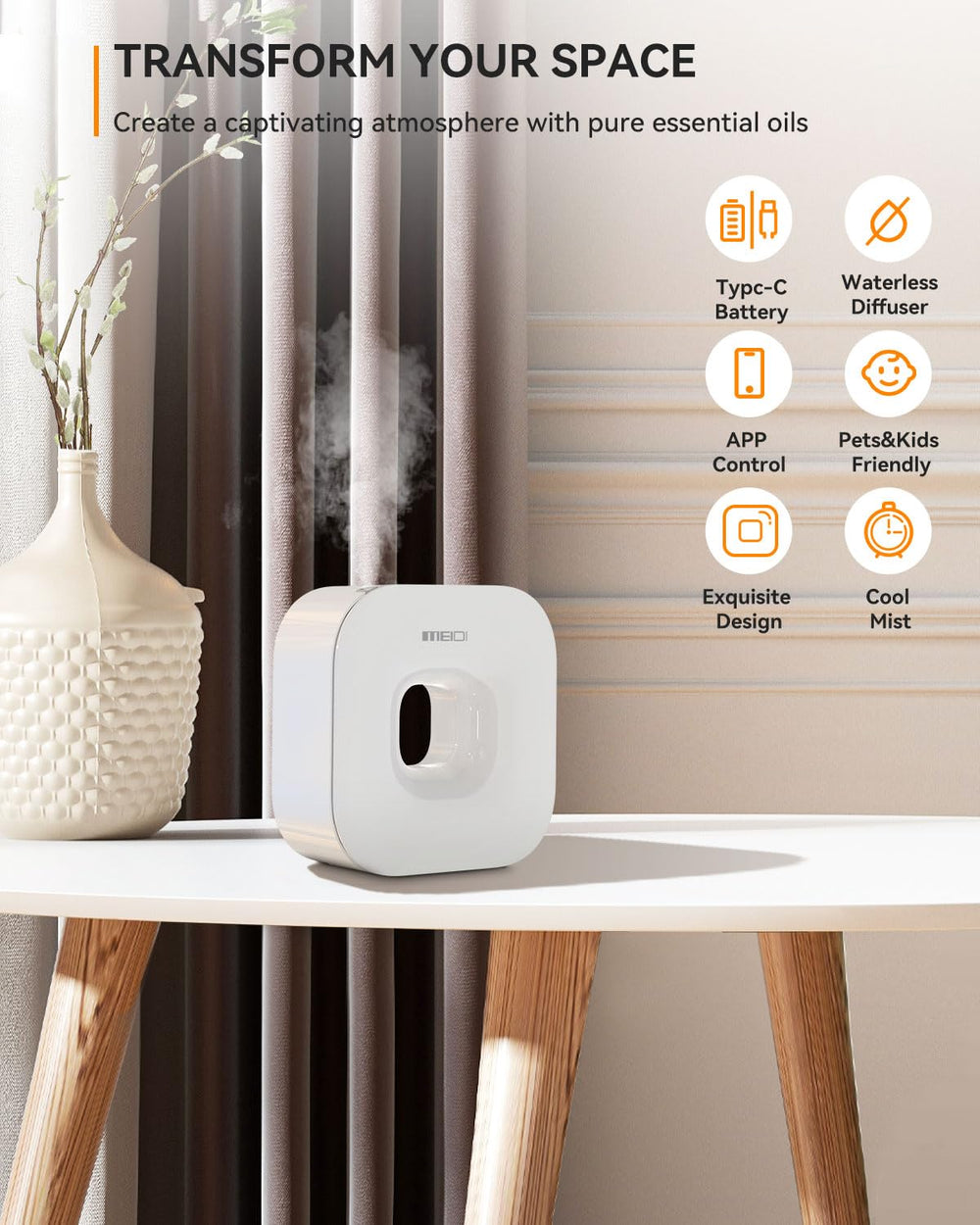 MEIDI Waterless Diffuser in a spacious lobby creating inviting fragrance in large spaces.