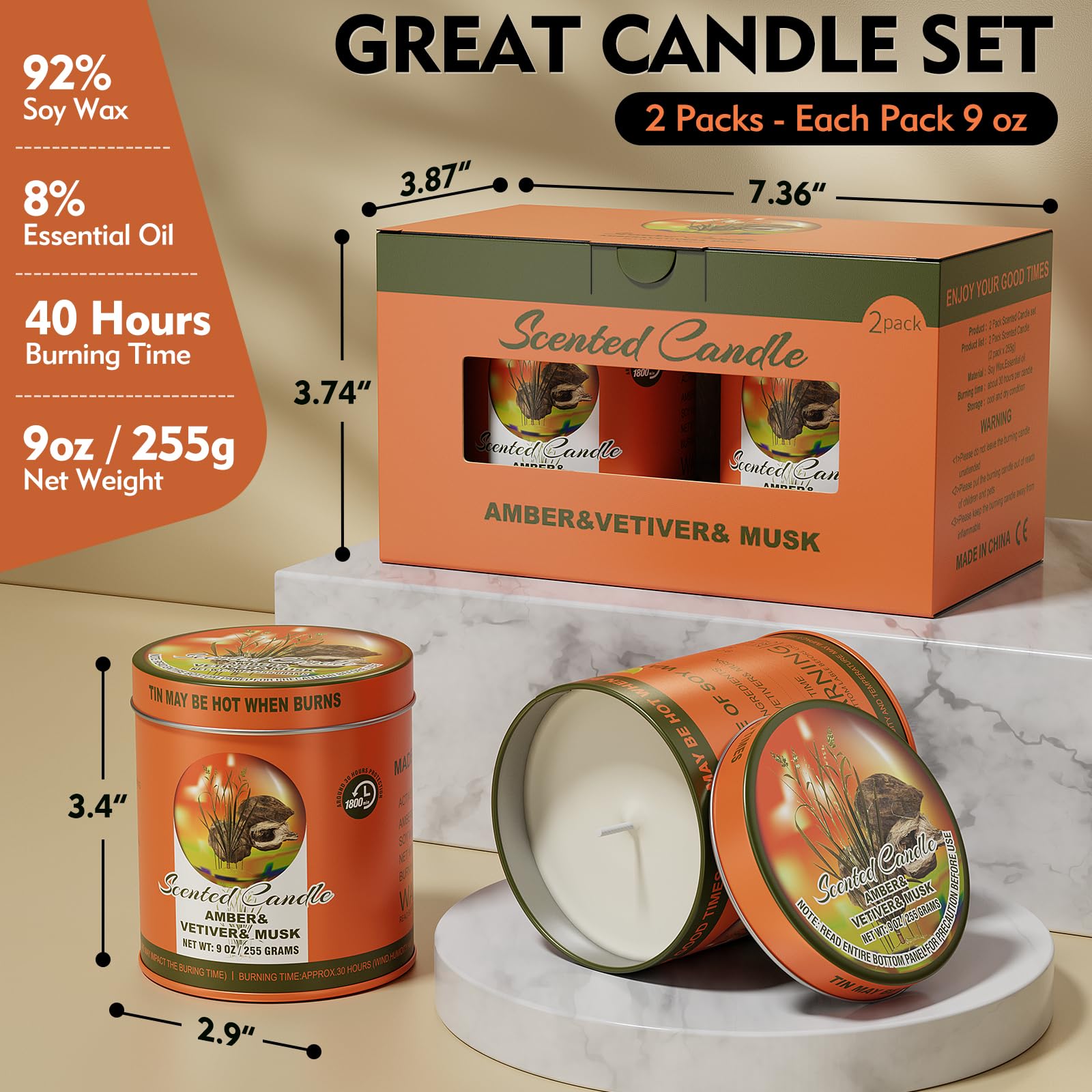 MeiGlow soy wax 9 oz candle tin delivers clean burn and steady aroma for relaxation.