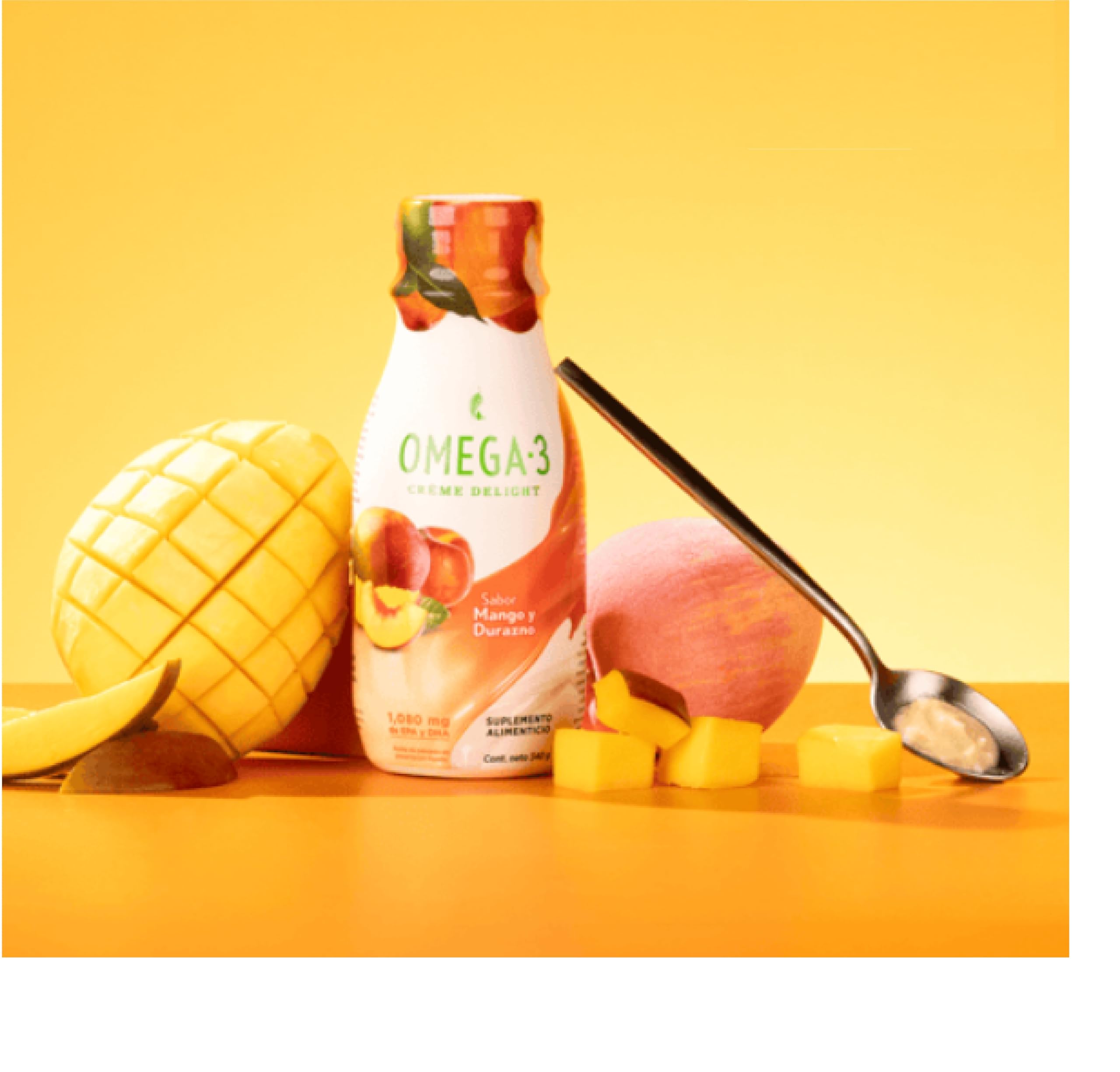 Melaleuca Omega 3 Creme Delight spoon serving for easy, tasty omega-3 intake.