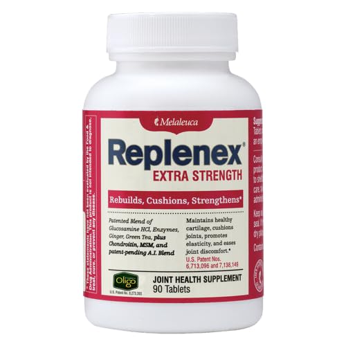 Melaleuca Replenex bottle front view for joint support with glucosamine and calcium.