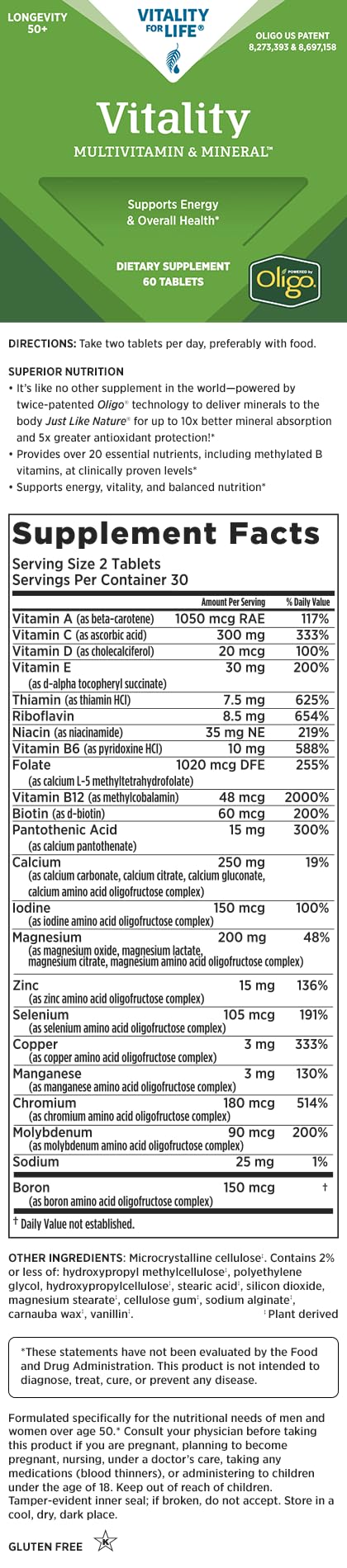 Melaleuca Vitality tablets pack highlighting convenient daily nutrients and antioxidant protection.