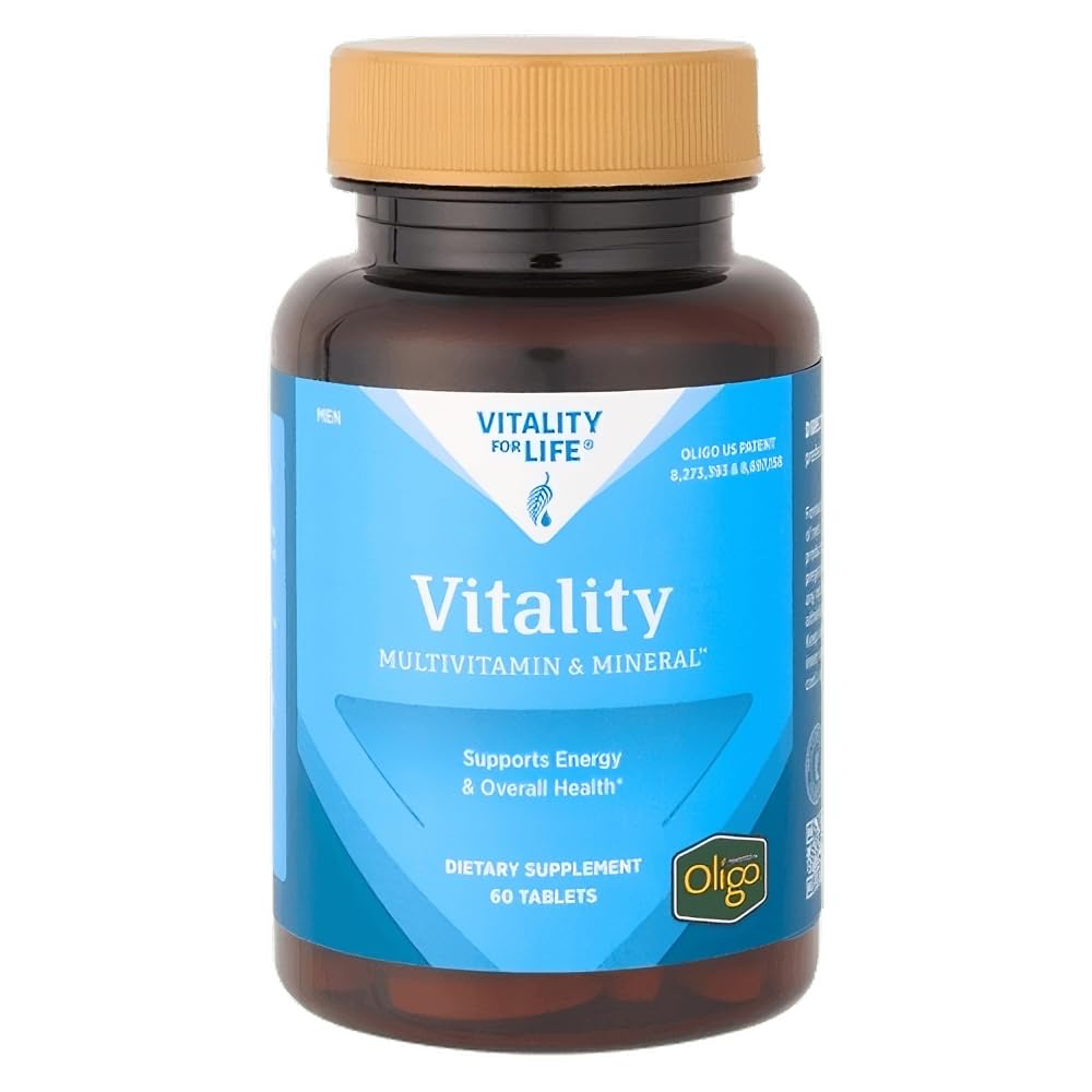 Melaleuca Vitality Multivitamin for Men bottle front view highlighting energy support and antioxidant protection.