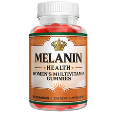 Melanin Health Women’s multivitamin bottle front with berry gummies for daily wellness.