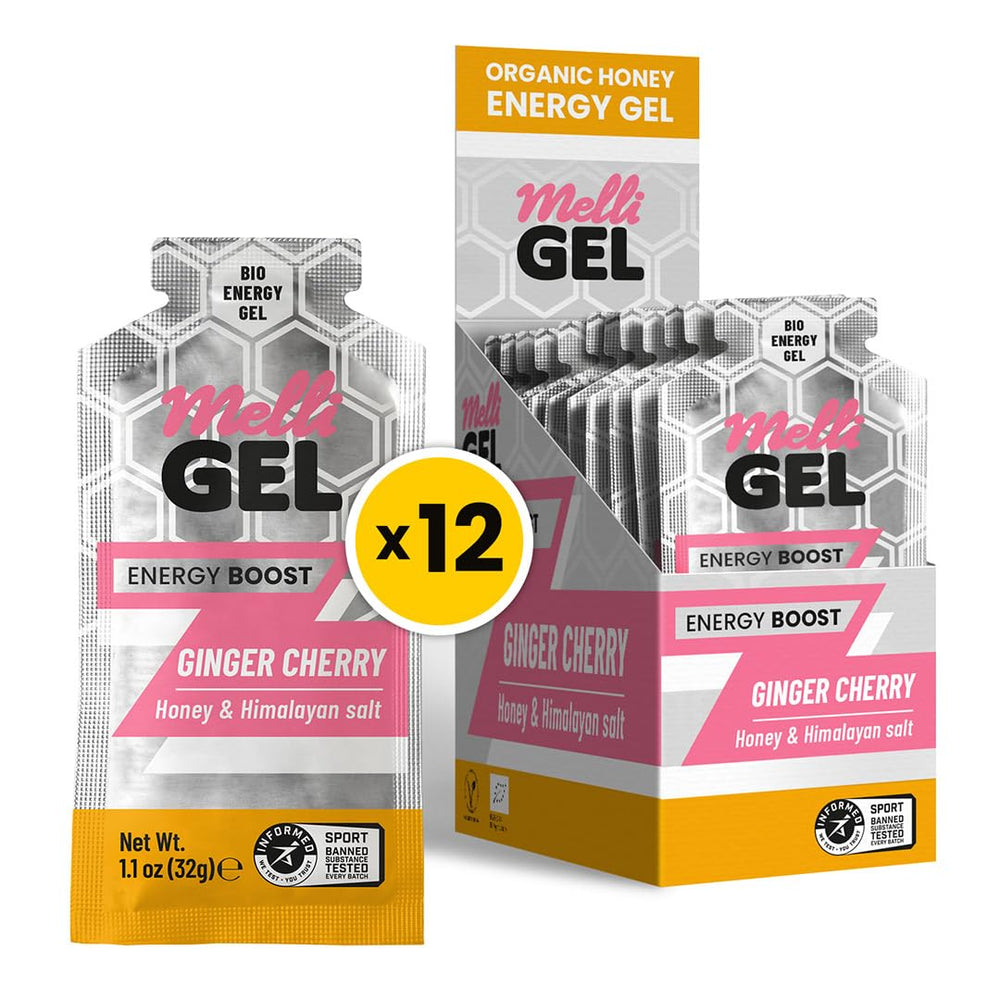 MELLIGEL Ginger Cherry energy pack ready for on-the-go fueling during runs