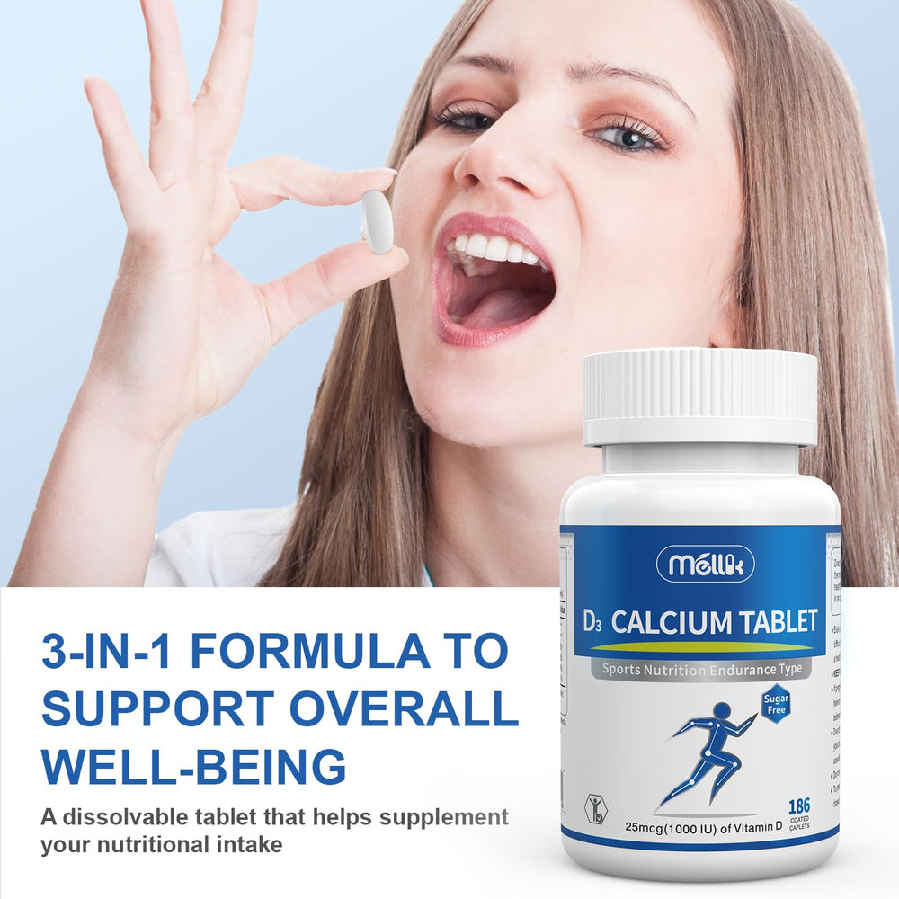 Mellk calcium tablets being dispensed for daily routine.