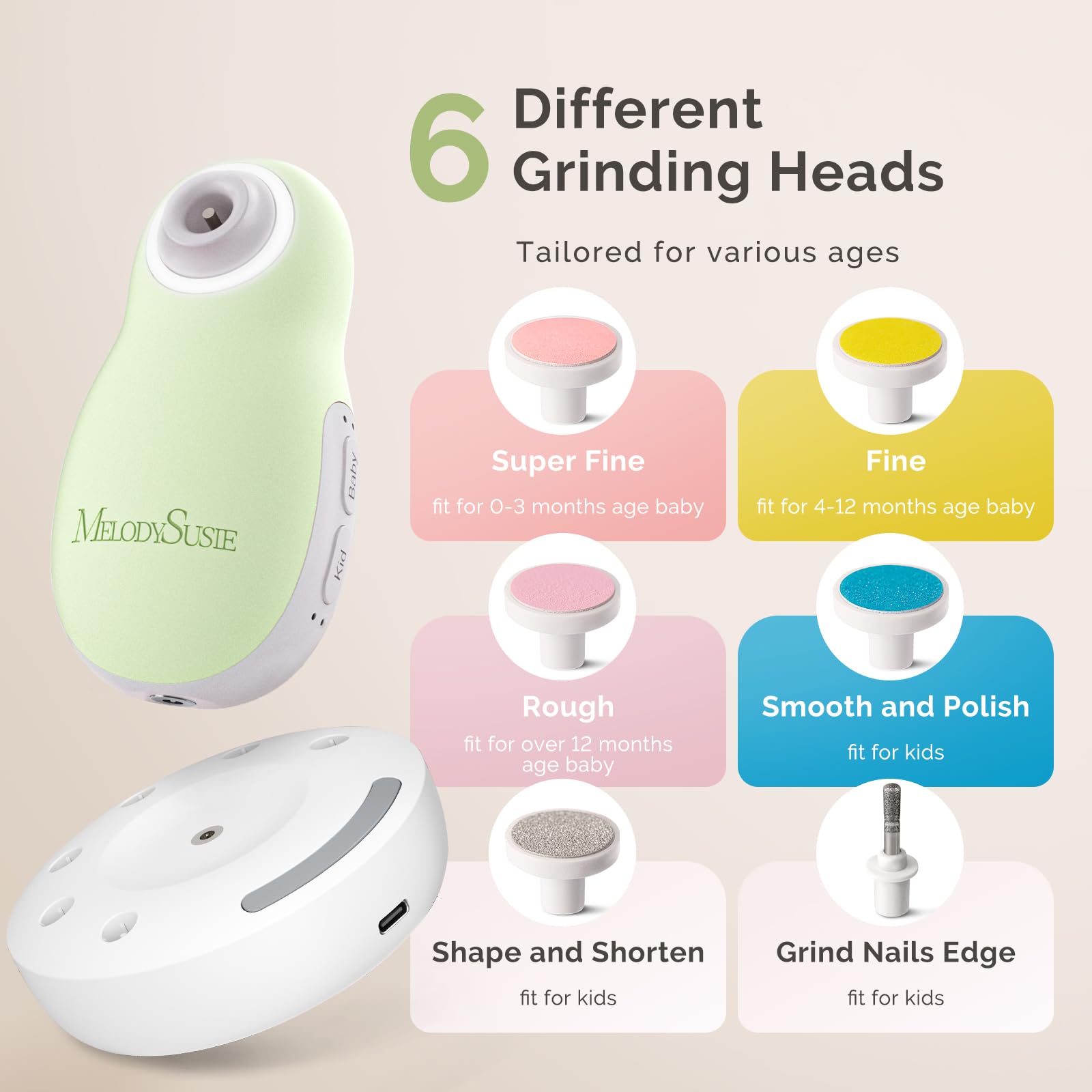 Two modes and four speeds in MelodySusie nail file kit for all ages