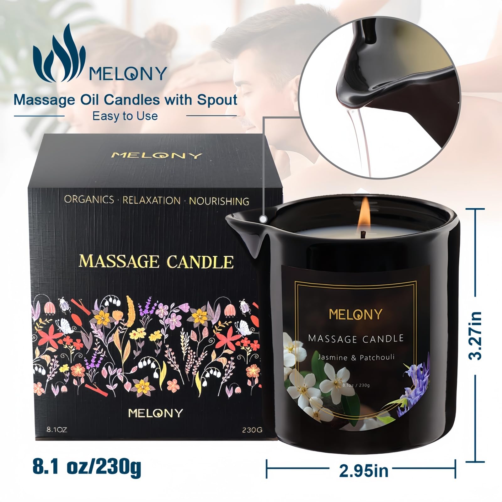 Melony Luxury Massage Candle oil pour enables easy, mess-free skin nourishment.