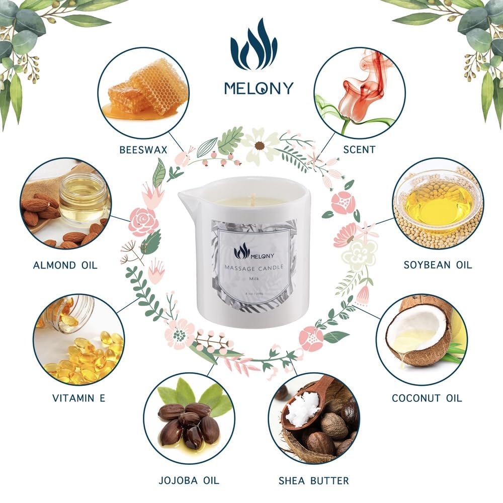 MELONY hand-poured candle detail emphasizing natural ingredients and cotton wick