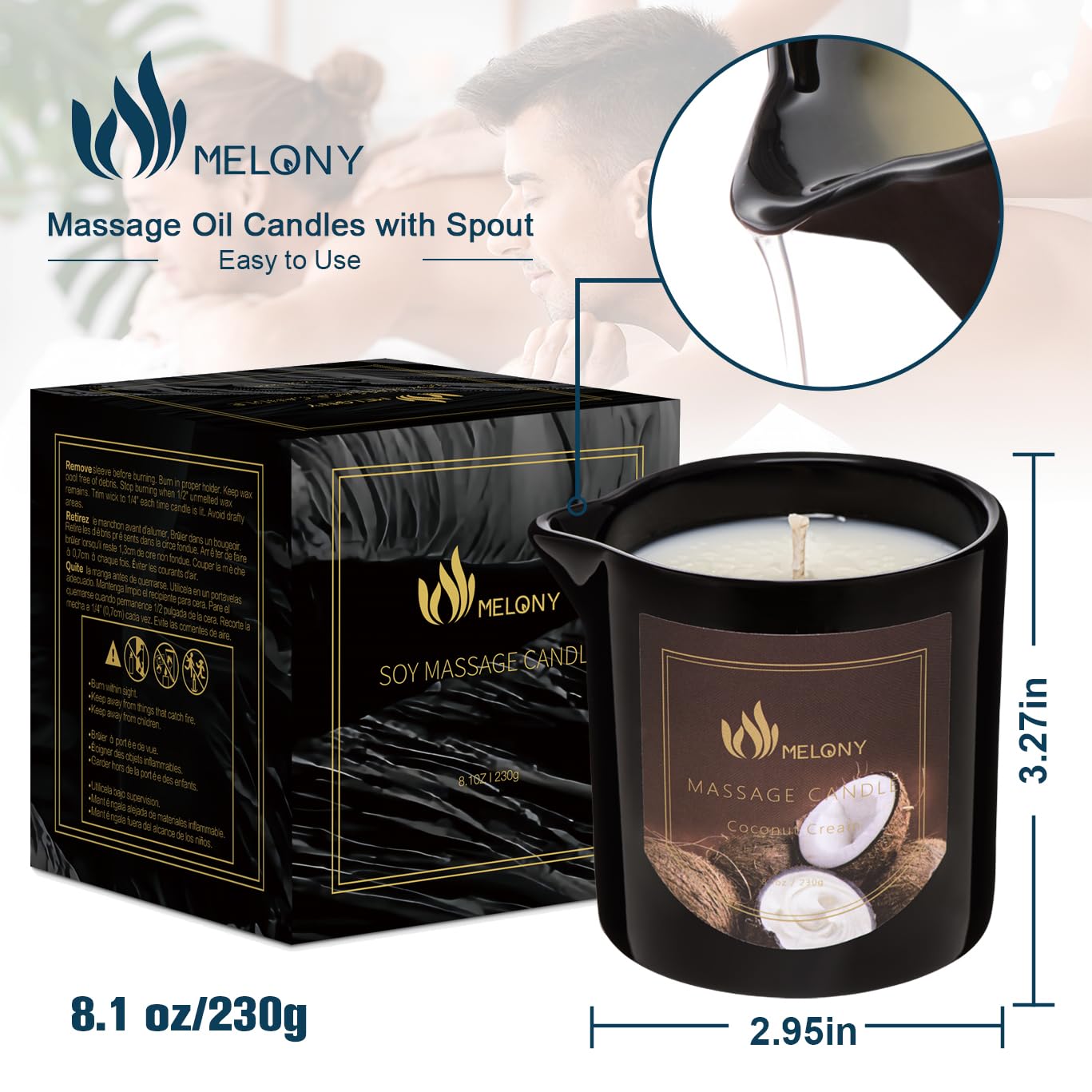Melony Massage Candle is gift-ready with elegant packaging for special occasions.
