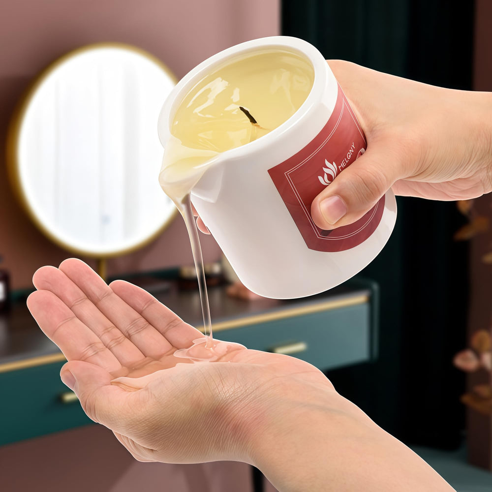 MELONY massage candle lit bottle creates at-home spa ambience.