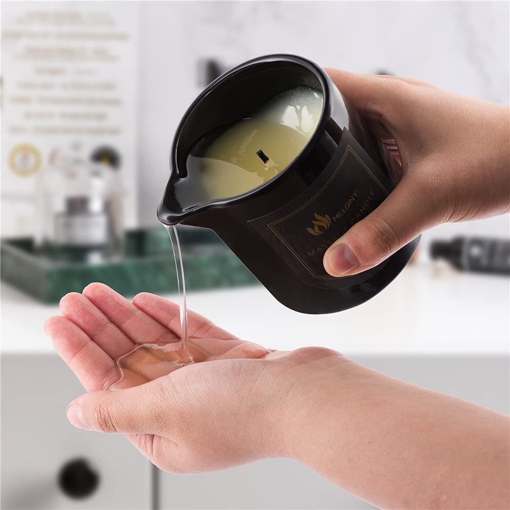 MELONY Massage Candle being poured onto skin to moisturize and soften