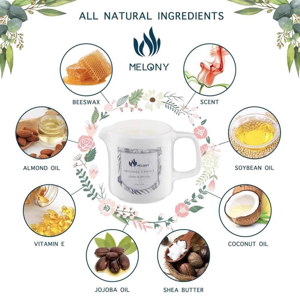 MELONY massage candle spa setting creates ambiance while skin-softening oils melt.