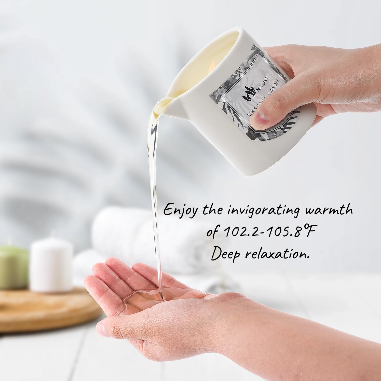 MELONY coconut candle bottle-application; apply oil for deep hydration