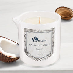 MELONY coconut wax-pour close-up showing a warm, massage-friendly oil