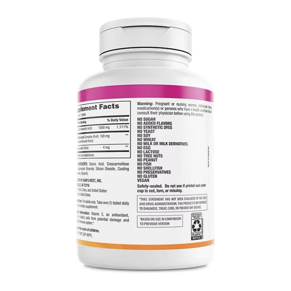 Close-up of Member's Mark Vitamin C bottle pouring capsules for daily use