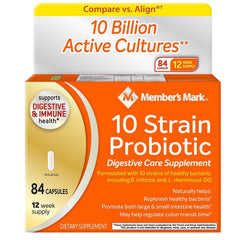 Member's Mark 5x Probiotic bottle front view for convenient daily digestive support.