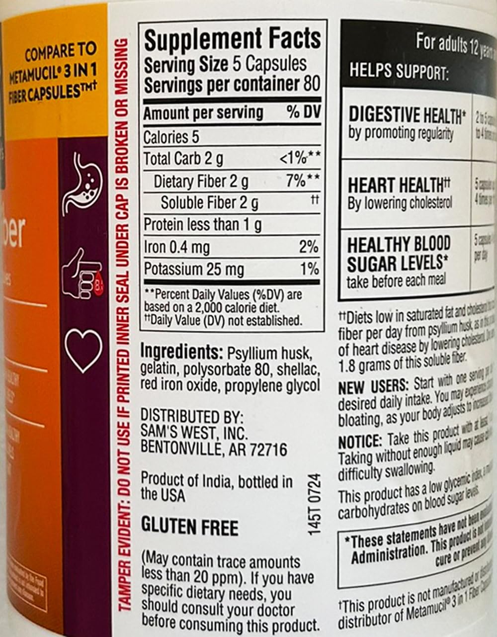 Two-pack box of Member's Mark fiber capsules highlighting value and convenience