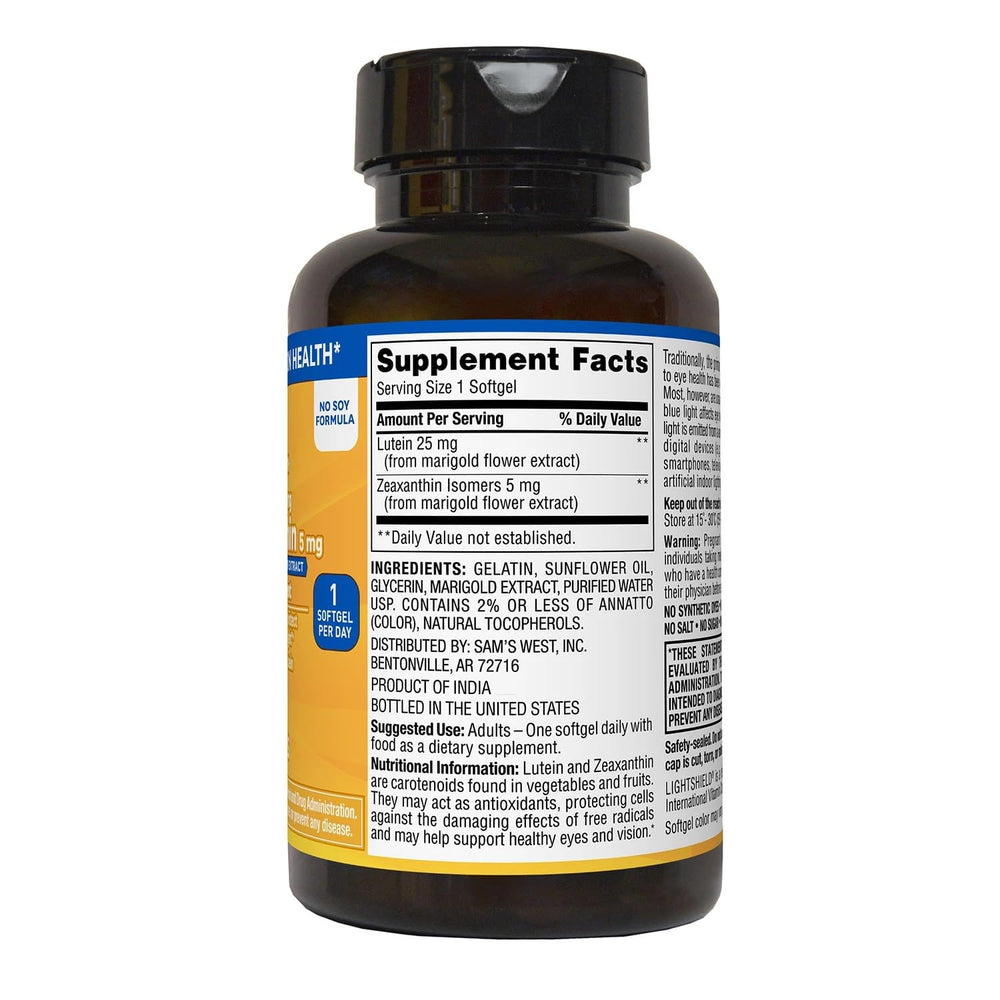 Members Mark lutein-zeaxanthin softgel capsule side angle for easy daily use