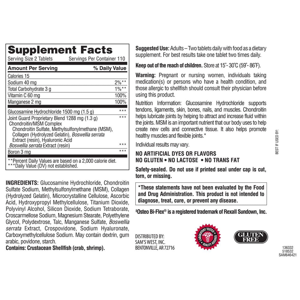 Member's Mark triple-strength glucosamine tablets close-up for joint support