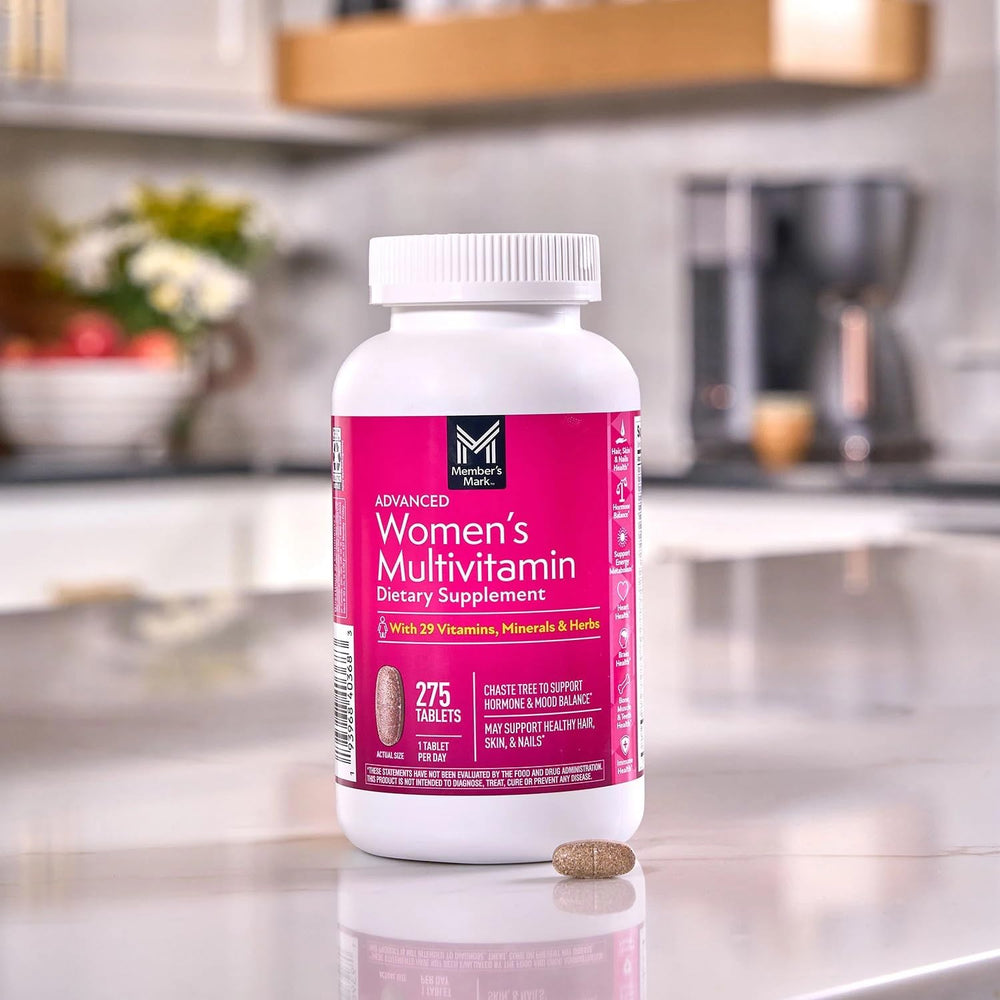 Members Mark Women's Daily Multivitamin label highlights 21 vitamins and minerals.