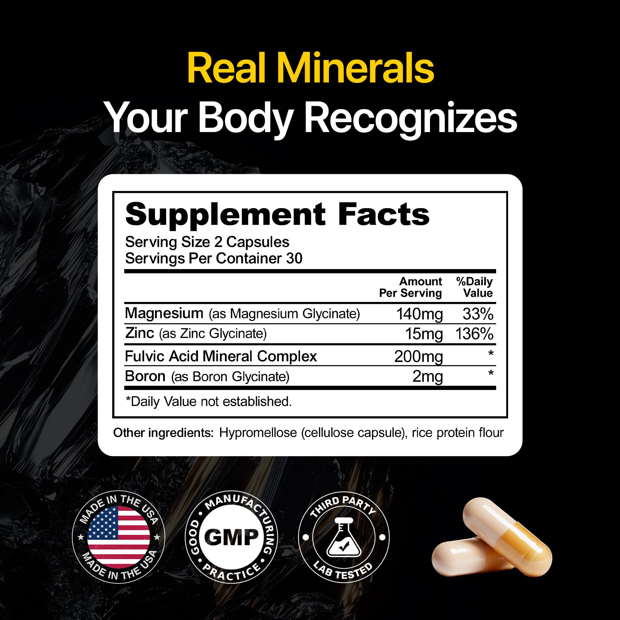 Menerals Mens Multivitamin bottle back detailing ingredients and benefits