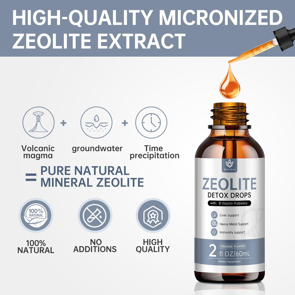 Menkru Zeolite Drops liquid texture ready to mix with water or juice.