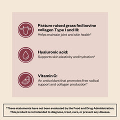 Ingredients panel highlighting Type I and III collagen