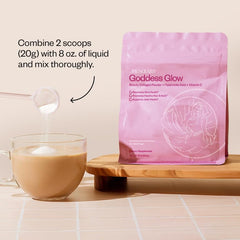 Label close-up featuring vitamin C and hyaluronic acid in Goddess Glow