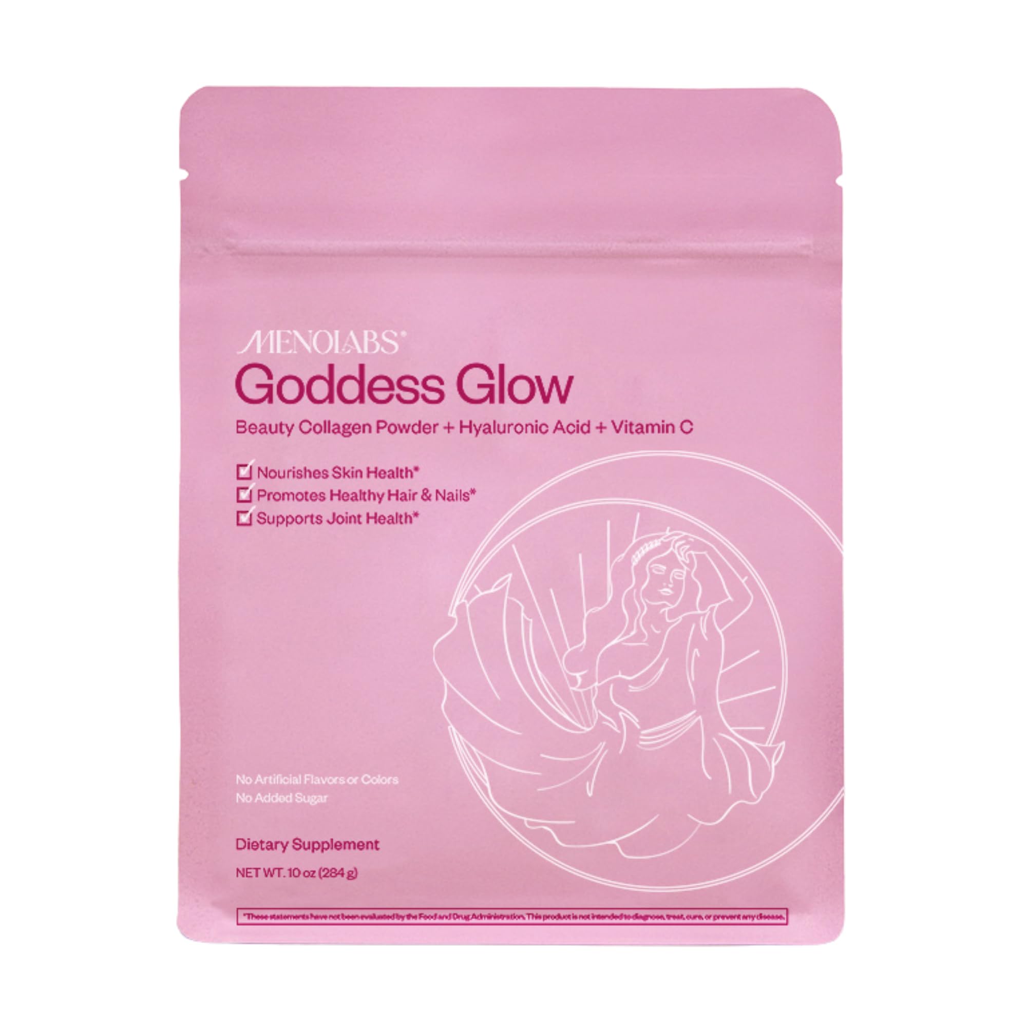 MENOLABS Goddess Glow tub front highlighting skin and joints support