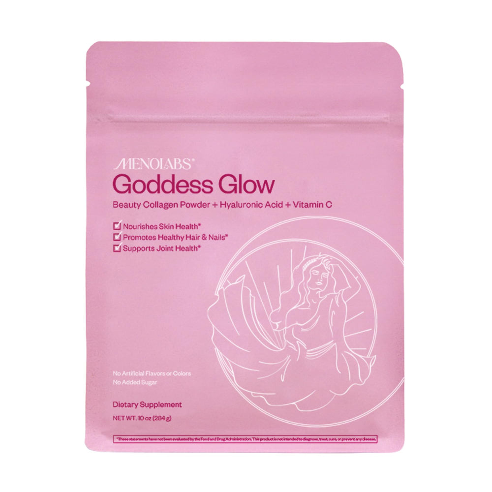 MENOLABS Goddess Glow tub front highlighting skin and joints support
