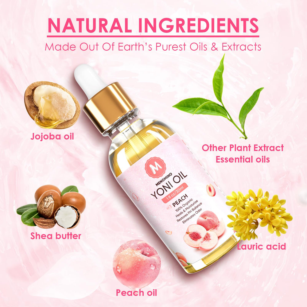 MENOMINO yoni oil rose essence close-up highlights gentle blend