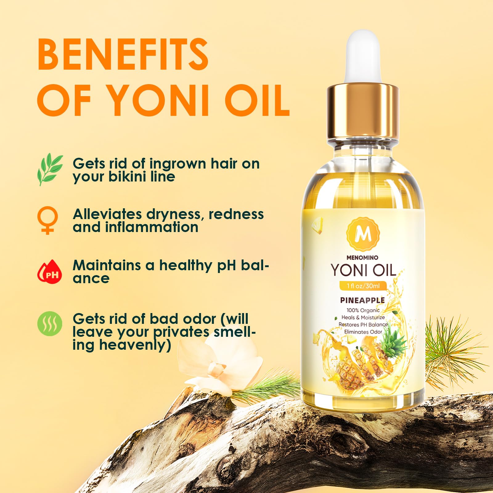 MENOMINO yoni oil travel-packaging showing compact size for on-the-go use.