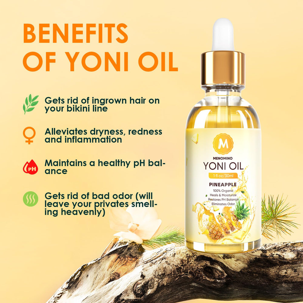 MENOMINO yoni oil travel-packaging showing compact size for on-the-go use.