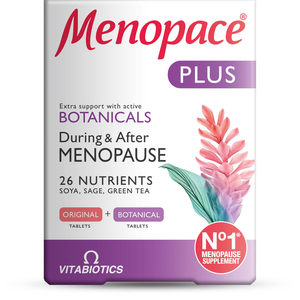 Menopace Plus Active Botanical packshot showing the dual-pack for menopause support