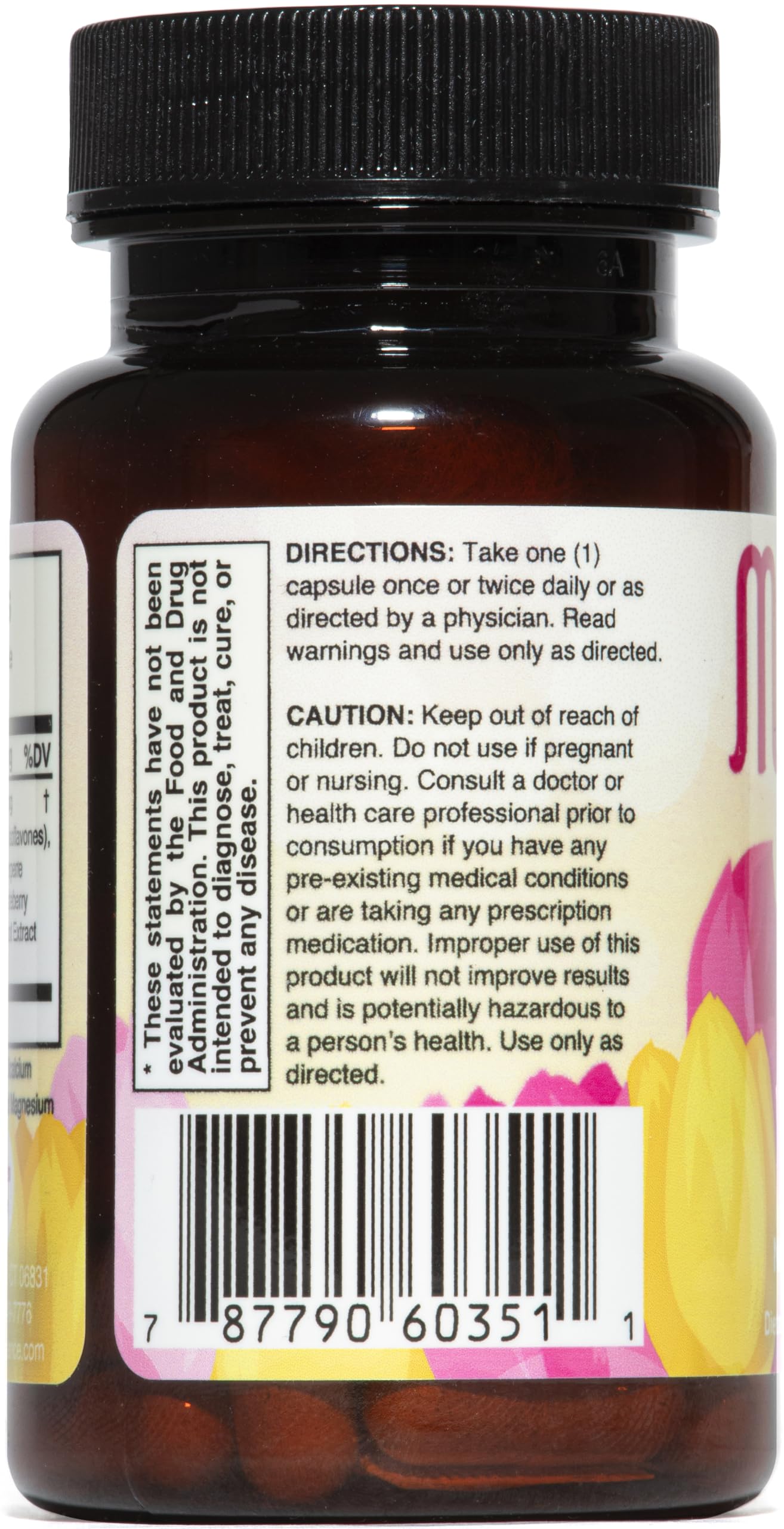 Menovair bottle back label with ingredients and suggested use