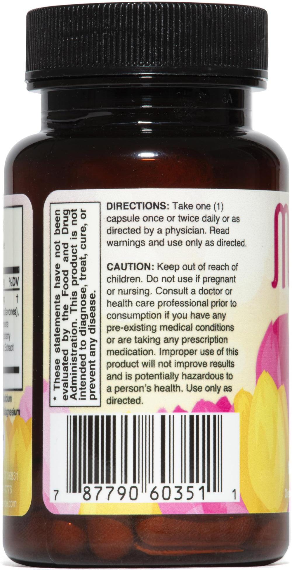 Menovair bottle back label with ingredients and suggested use