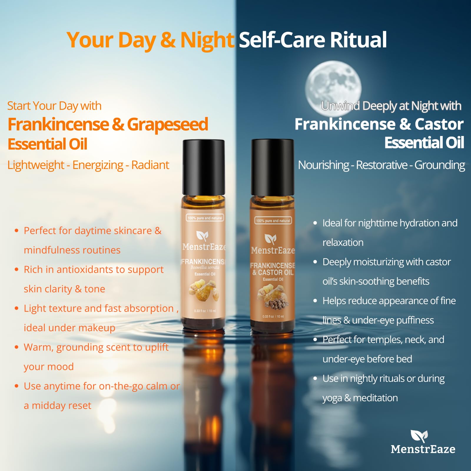 MenstrEaze grapeseed oil base provides lightweight, non-greasy skin feel.